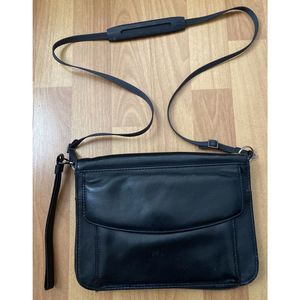 Yamani Black Leather Small Slim Portfolio Travel Messenger Crossbody Bifold Bag